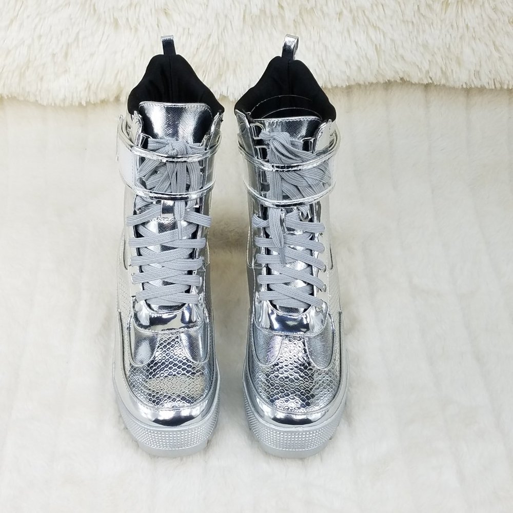 Silver Lug Sole Combat Ankle boots Lynn Size 5.5 US - Picture 8 of 11